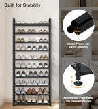 STO STO 10-Tier Shoe Rack with Sturdy Mesh Shelves, Tall Metal Shoe Organizer for Entryway, Closet, Garage, Front Door, Holds 30 Pairs, Free Standing Large Shoe Storage Shelf, Adjustable Feet, Black - size: 10-Tier Standard