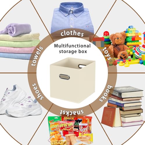 STOREONE Fabric Storage Bins Cubes Baskets Containers-(11X11X11) with Dual Handles for Shelf Closet, Nursery Home ， Bedroom Organizers, Foldable Set of 1 (Creamy- White ) - color: Creamy-White, size: 1 pack