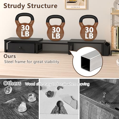 LAND·VOI Dual Monitor Stand with Drawer and Side Pockets, Monitor Riser for Desk, Home Office Desk Storage, Multi-Scenario Adaptation for Work and Entertainment, Black, HMS02BK - color: Black, size: Separate-Type
