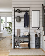 VASAGLE Coat Rack, Hall Tree with Shoe Bench for Entryway, Entryway Bench with Coat Rack, 4-in-1, with 9 Removable Hooks, a Hanging Rod, 13.3 x 28.3 x 72.1 Inches, Charcoal Gray and Black UHSR040B04 - color: Charcoal Gray + Black, size: 28.3"W