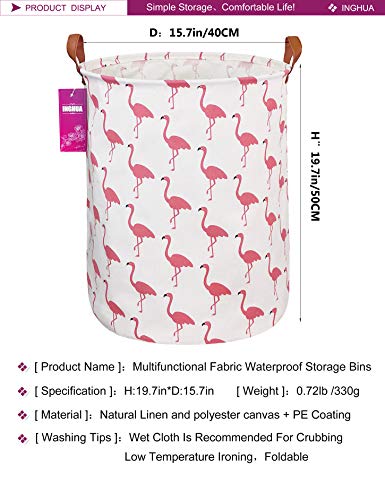 Laundry Hamper Large Canvas Fabric Lightweight Storage Basket/Toy Organizer/Dirty Clothes Collapsible Waterproof for College Dorms, Boys and Girls Bedroom,Bathroom(Flamingos) - color: Flamingos