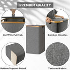 BALEINE Laundry Hamper with Lid, Tall Laundry Baskets with Bamboo Pull Handles, Large Laundry Bin with Internal Support (26 Gal/100L, Beige) - color: Beige, size: 100 liters