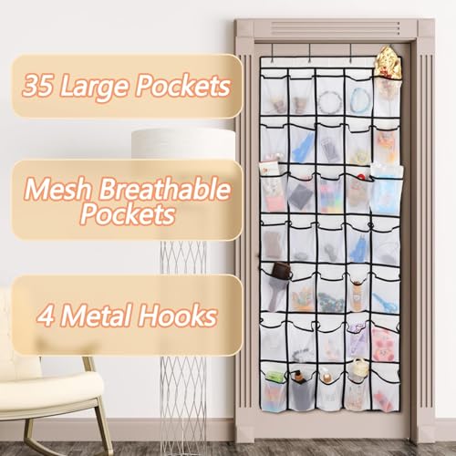 GOMAJI 35 Pockets Over the Door Shoe Organizer - color: White