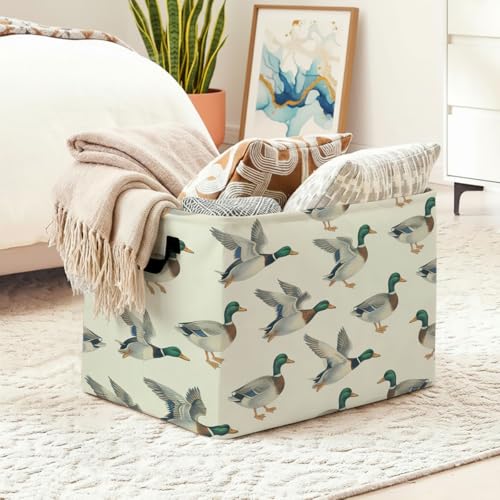 56L Mallard Duck Laundry Basket Clothes Hamper with Handles,Foldable Blanket Storage Large Laundry Hamper with Waterproof PE,Toy Storage Bin Organizer,Cube Clothes Organizer,Home Decor - color: Mallard Duck