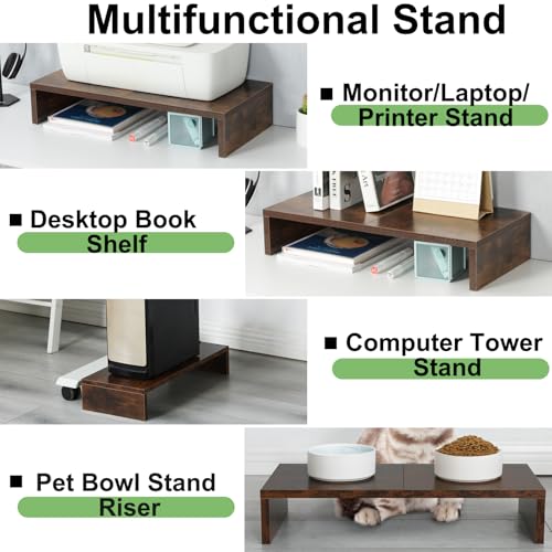 TEAMIX 2 Pack Monitor Stand Riser-20 inch, Wooden Tabletop Shelf for TV/PC/Laptop/Printer, Rustic Brown Monitor Riser with Storage, Computer Stand Ergonomic Design - color: Brown, size: 2 Pack-20 inch