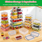 62PCS Thicker Food Storage Containers with Lids Airtight Leakproof, BPA Free Plastic Kitchen Food Storage Containers, Stackable Reusable Meal Prep Food Containers with Lids, Freezer Microwave Safe - size: 476oz-31 Pack