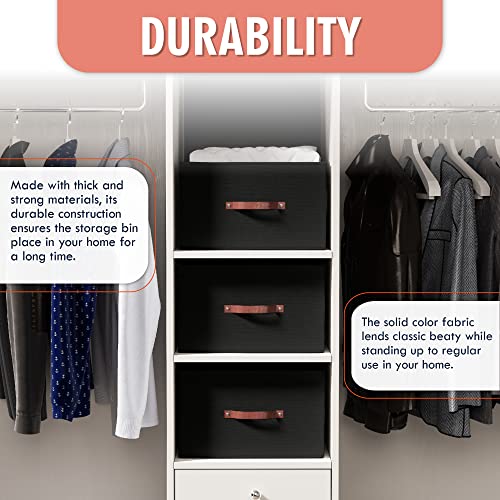 Ornavo Home 6 Pack Collapsible Storage Bins with Lid, Foldable Linen Fabric Shelf Storage Basket Closet Organizer and Large Storage Box for Clothes with Leather Handles, 15 x 10 x 9, Black - color: Black, size: Large - 6 Pack