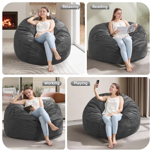 Hobestluk 3FT Bean Bag Chair Giant Bean Bag Chairs for Adults Large Bean Chairs with Removable Cover, Beanbag Chair with Filler, Adult Bean Bag Chairs for Living Room, Bedroom - color: Grey, size: 3FT - 36" x 36" x 22"
