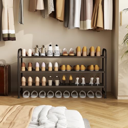 INGIORDAR Shoe Rack 3 Tier Long Storage Organizer Wide Metal Shoe Shelf for Closet Entryway Brown - color: Brown, size: 3 Tier