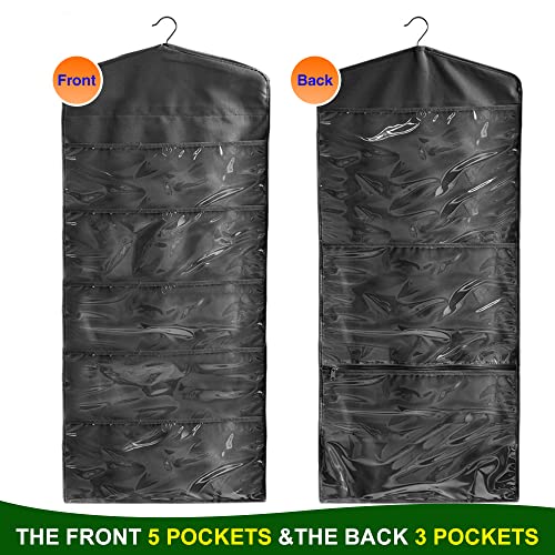 ProPik Hanging Double Sided Gift Bag Storage Organizer with Multiple Front and Back Pockets - Organize Your Gift Wrap, Tissue Paper, and Paper Bags 38 x 16 Inch PVC (Full Black) - color: Full Black
