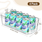 Clear Fridge Organizer, Refrigerator Organizer Bins with Handle, Freezer, Kitchen Cabinet, Pantry Organization, BPA Free Fridge Organizers (12.4 inch 4 Pack) - size: 12.4 inch 4 Pack