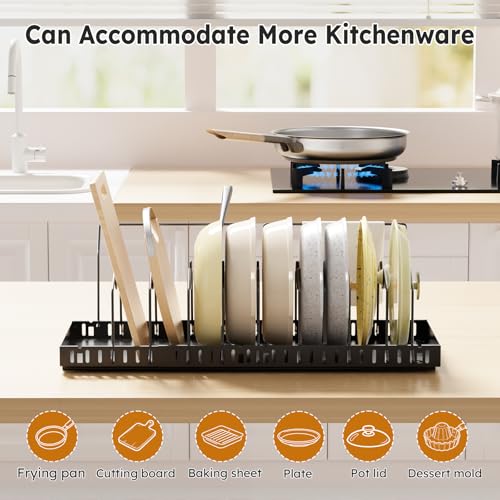 DTUQYX 2 Pack Pots and Pans Organizer Under Cabinet - Pull Out Pot and Pan Organizer Expandable Pot and Pan Lid Organizer with 10 Adjustable Dividers for Pot, Lid, Cutting Board, Dishes, Baking Tray - color: Black
