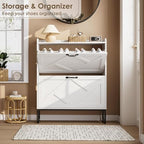 Nicetree Shoe Cabinet with 2 Flip Drawers, Freestanding Shoe Organizer, Shoe Cabinet with Metal Legs, Narrow Shoe Rack Cabinet for Entryway, Foyer, Hallway, White - color: Alabaster, style: 2-Drawers