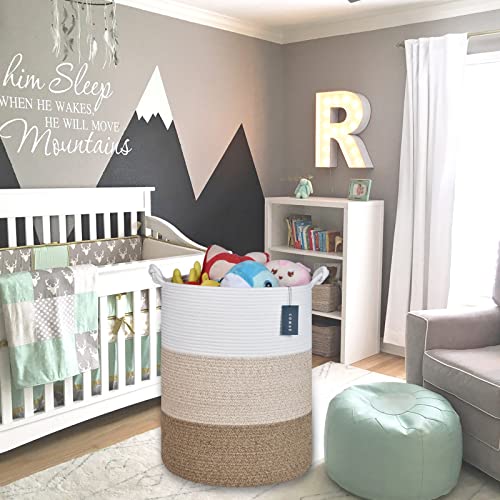COMSE Extra Large Blanket Basket, Tall Woven Storage Basket, Nursery Hamper, 15.7”x 21.7”, Cotton Rope Laundry Hamper for Toys Clothes Towels, White/Gradient Brown - color: White & Gradient Brown