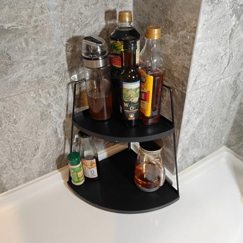 2 Tier Bathroom Counter Organizer,Standing Rack Cosmetic Holder,Wood Bathroom Organizer,Vanity Organizer Bathroom Counter Tray,for Bathroom,Bedroom (Black) - color: Black