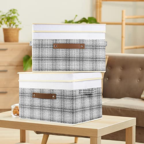 TYEERS Collapsible Storage Bins with Lids, Patchwork Design, Washable, Fabric Storage Boxes, 14.9x9.8x9.8 inches, 3 Pack, Gray - color: Gray & White, size: set of 3