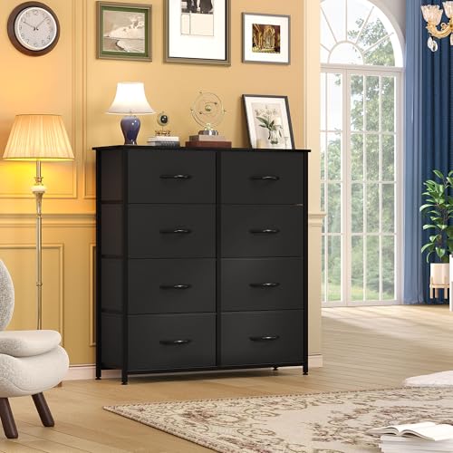 DWVO Fabric Dresser for Room, Tall Storage 8 Drawers, Black Dresser & Chest of Drawers, Storage Drawer Organizer for Closet, Living Room - color: Black, style: 8-Drawer