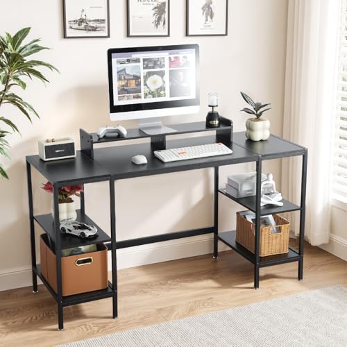 MINOSYS Computer Desk 55-inch with Storage Shelf - Black Ideal Gaming Desk for Bedrooms, Small Spaces, and Home Offices Modern Writing Desk for PCs. - color: Tx-black, size: 55 inch