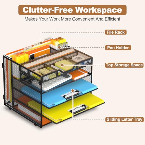 Docnest 5 Tier Letter Tray with Hanging File Organizer-Mesh Desk Organizer-Desktop Storage Box Built in Pen Holder and Handles, File Folder Holder for Mail Documents Office Supplies-Black - color: 5 Tier Hanging File Organizer-black