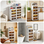 6 Tier Plastic Storage Bins with Top Open Shelf, Folding Storage Box with Doors and Wheels, Stackable Closet Organizers for Living Room, Office, Dorm