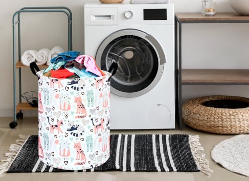 KUNRO Kids Laundry Hamper Clothes Gift Basket Storage Laundry Baskets Organizer Bin with Handles for Nursery Room (Cat) - color: Cat Pattern