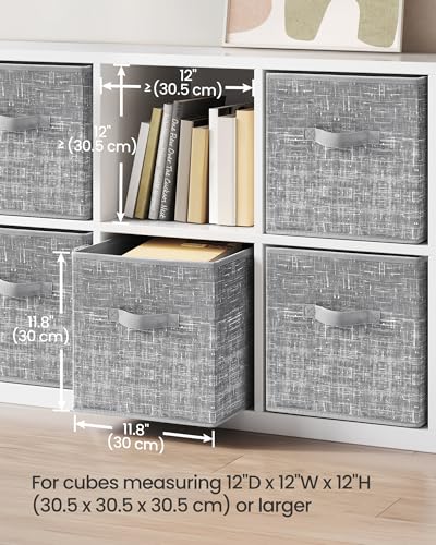 SONGMICS Storage Cubes, 13-Inch Non-Woven Fabric Bins with Double Handles, Set of 6, Closet Organizers for Shelves, Foldable, for Clothes, Cattail Gray UROB033G01 - color: Cattail Gray, size: 13"L x 13"W x 13"H