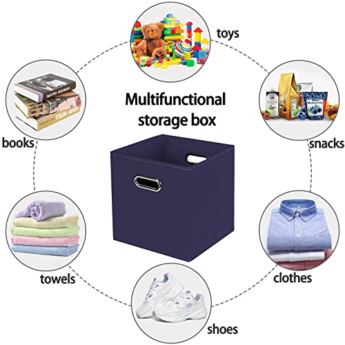 STOREONE Fabric Storage Bins Cubes Baskets Containers-(11X11X11) with Dual Handles for Shelf Closet, Nursery Home ， Bedroom Organizers, Foldable Set of 3 (Navy Blue) - color: Navy Blue, size: 3 pack