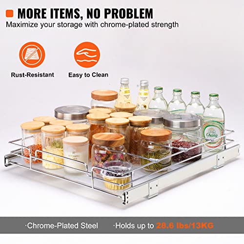 VEVOR 15.5" Wx21 Dx3.5 H Pull Out Cabinet Organizer, Heavy Duty Slide Out Pantry Shelves, Chrome-Plated Steel Roll Out Drawers, Storage for Home Under Sink, 17" Wx22 Dx7 H Install Size for Cabinet - size: 15.5" Wx21 D