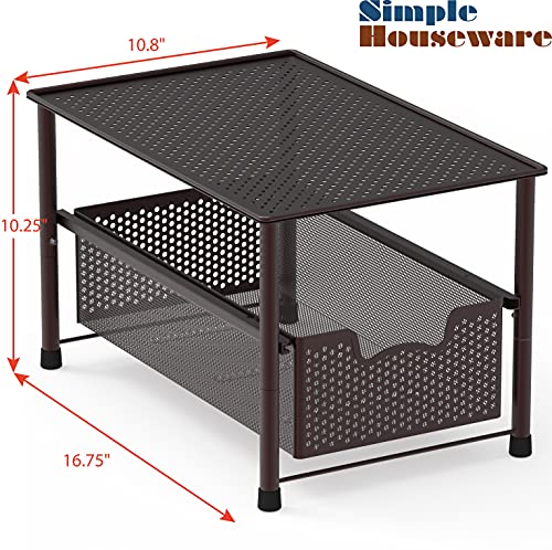 Simple Houseware Stackable Under Sink Cabinet Sliding Basket Organizer Drawer, Bronze - color: Bronze