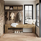 Tribesigns 71" Extra Long Entryway Bench, Modern Farmhouse Shoe Bench Wooden Indoor Seating with Layered Design for Hallway, End of Bed, Living Room, Sofa Back, Dining Room, Brown - color: Brown