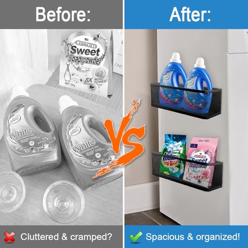 Picowe Magnetic Laundry Organizer, Large Magnet Basket for Laundry Room,16.5lb Capacity Magnetic Shelf for Washer /Dryer, Fridge & Small Spaces ( B, White) - color: Black, size: L (11*4.9*3.9in)