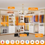 Closet System with 4 Sets, 8.5FT-21.5FT Corner Closet Organizer System with 9 Drawers & 12 Shelves & 8 Hanging Rods, L-Shaped Modular Closet System adjustable for Freestanding or Walk-in Closet, White