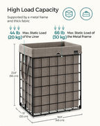 SONGMICS Laundry Hamper, 23.8 Gal. (90L) Laundry Basket, Collapsible Clothes Hamper, Removable and Washable Liner, Metal Wire Frame, for Bedroom Bathroom, Black and Camel Brown ULCB190N01 - color: Black + Camel Brown, size: 90 L