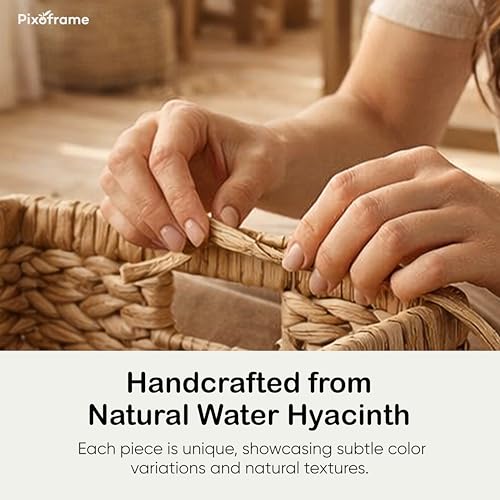 Large Rectangular Handwoven Wicker Basket - Natural Water Hyacinth Storage Baskets with 2 Built-in Handles - Ideal for Towel, Blankets, and Home Organizer & Decor - 15"x 11"x6.75" - Brown - size: 15Dx11Wx6.75H