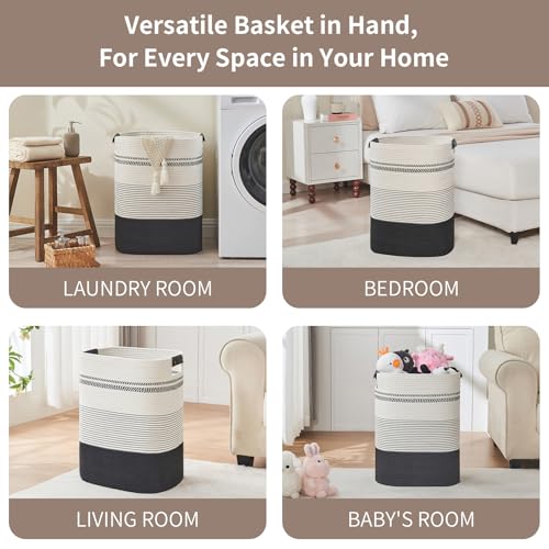 AINUOQI Laundry Basket with Handles - Blanket Basket & Hampers for Bedroom Aesthetic, Laundry Hamper & Blanket Storage for Living Room, Clothes Hamper, Tall, Large 17" x 14" x 22”, Black & White - color: Black & White, size: 85L
