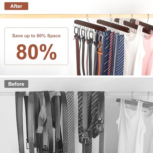 Belt Hanger for Closet, Sturdy Wood Belt Rack Closet Accessories with 14 Hooks Belt Organizer for Closet Organizers and Storage Max 42 Belts-Mahogany 2 Pack - color: Mahogany, size: 2 Pack