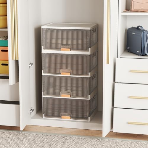 Giantex 4 Tier Stackable Storage Bins with Lids, 18 GalFoldable Shoe Storage Box with Detachable Wheels & Flip-Up Doors, Collapsible Closet Organizers and Storage Bins - size: 18Gal-4Pack