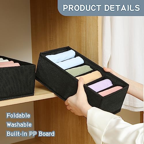 Qozary 3 Pack Sock Underwear Drawer Organizer Dividers, Non-Woven Fabric Collapsible Cabinet Closet Storage Boxes for Clothes, Socks, Lingerie, Underwear, Tie, Belt, Baby, Bedroom (Black, 6 Cells) - color: Black, size: 6 Cells
