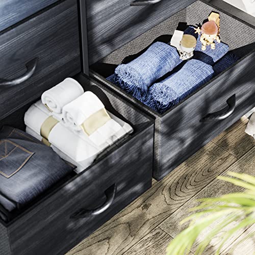 YITAHOME 10 Drawer Dresser - Fabric Storage Tower, Organizer Unit for Living Room, Hallway, Closets - Sturdy Steel Frame, Wooden Top & Easy Pull Fabric Bins - color: Cool Black Wood Grain, style: 10-Drawer