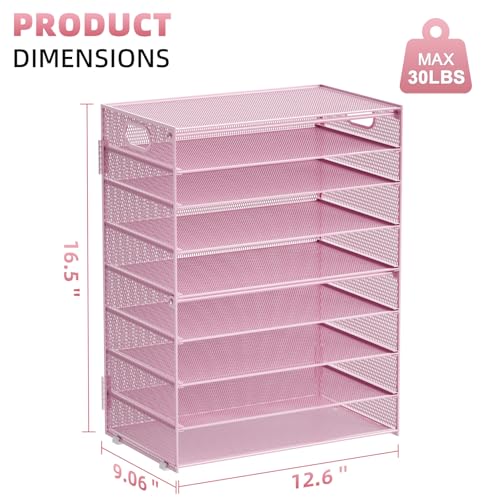 Marbrasse Paper Organizer Letter Tray, 9 Tier Mesh File Organizer with Handle, Paper Sorter Desk Organizer for Home Office Supplies - Pink - color: 9 Tier Pink