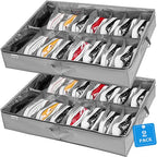 INAYA Under Bed Shoe Storage Organizer Set of 2, Fits 32 Pairs, Underbed Shoe Box Storage Containers Adjustable Dividers w/Bottom Support, Clear Foldable Shoes Storage w/Reinforced Handles - size: 16+16 Cells (Adjustable Dividers)