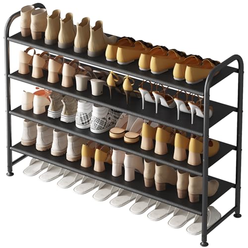 INGIORDAR Shoe Rack 4 Tier Long Storage Organizer Wide Metal Shoe Shelf for Closet Entryway Black - color: Black, size: 4 Tier
