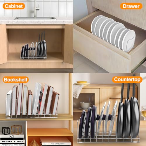 FLSEPAMB Lid Organizer Pot Lid Organizer 10-Tier Pot Lid Rack Holder Suitable for Bakeware Dish Plate, Cutting Boards, Pots & Pans, Serving Trays, Reusable Containers in Cabinet Pantry (1 Pack) - size: 1 Pack