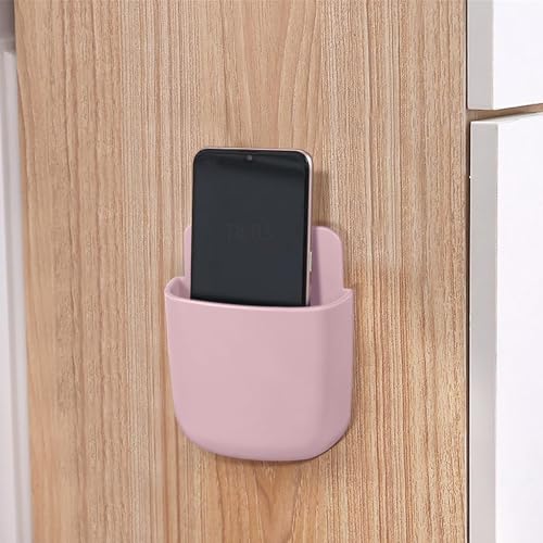 Remote Control Holder, Wall Mount Pen Holder Hole-Free Self Adhesive Phone Charging Organizer Pencil Storage Containers for Home Office School Supply Orgaizer(Pink) - color: Pink