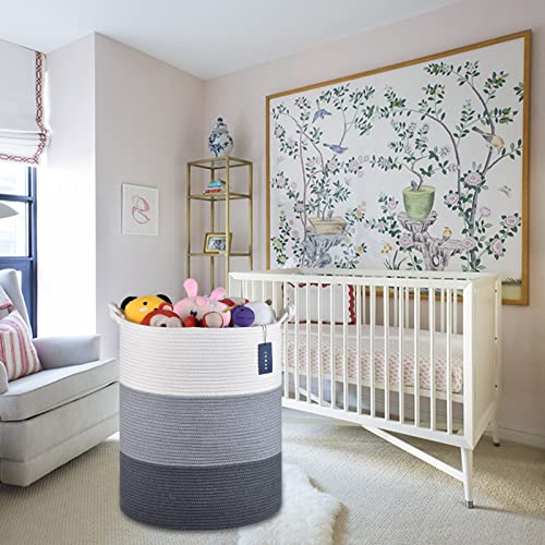 COMSE Laundry Hamper, Extra Large 15.7"x 21.7", Cotton Rope Basket, Portable, White & Light Gray & Dark Gray - color: White & Light Gray & Dark Gray