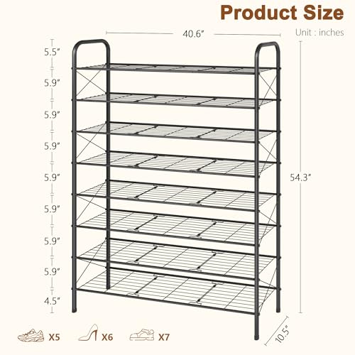 Hoctieon 8 Tier Shoe Rack for Closet, Durable Mesh Style Shoe Rack, Entryway Shoe Shelf, Shoe Storage Organizer for Hallway, Bedroom, Living Room, Wardrobe, Black - color: Black, size: 8 Tier