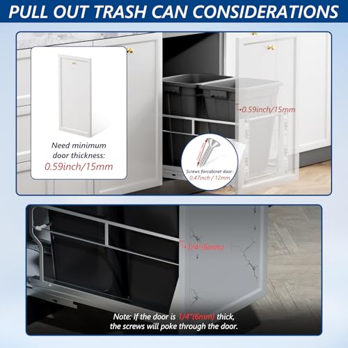 Insputer Dual Pull Out Trash Can Under Cabinet with Soft-Close Slides, Heavy Duty Under Sink Trash Can Kit for Kitchen Sink, Laundry, Garbage Can Not Included, Requires 17" W X 24" D Cabinets - size: Double