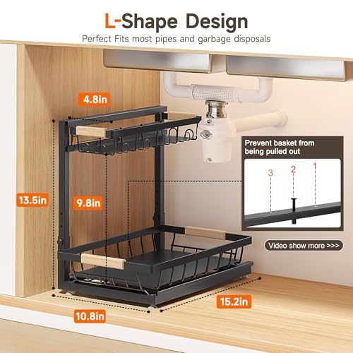 Sevenblue 2 Packs Under Sink Organizer, Height Adjustable 2 Tier Under Kitchen Sink Organizer, Multi-Purpose Storage Shelf for Kitchen Bathroom Cabinet (Black, Extra Large) - color: Black, size: Extra Large