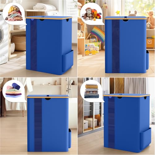 BlissTotes Laundry Basket with Lid, 150L Clothes Laundry Hamper with Handles and 2 Removable Laundry Bag, Breathable Design Hamper with Lid for Bedroom, Bathroom, Dorm, Laundry Room - Blue - color: Blue, size: 150L