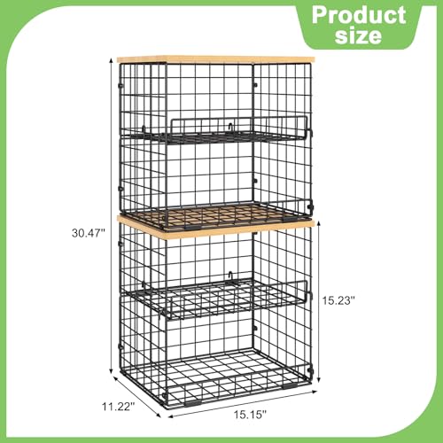 4 Pack Stackable Wire Baskets for Pantry Organizers and Storage, Pantry Baskets with Fixed Wooden Top, Fruit and Vegetable Storage Bins for Organizing Onion Potato Snack for Kitchen Cabinet/Countertop - color: Natural, size: 4-Tier